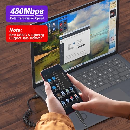 Versatile Coiled 3-in-1 Charging Cable: USB to Lightning, Type C, Micro USB – MFi Certified for Apple Carplay & Android Auto | Fast Charging & Data Sync for i Phone 16, 15, 14, 13 & Samsung Devices – Tangle-Free Travel Accessory