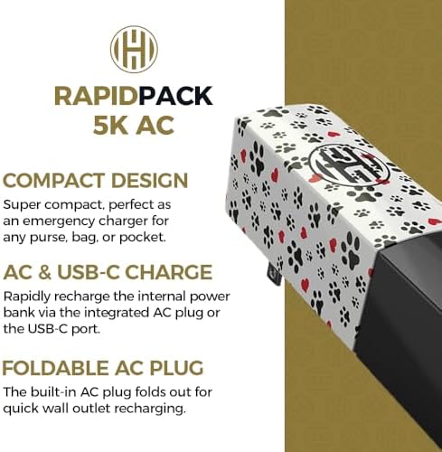Ultra-Compact HALO Rapid Pack 5000 AC: Dual-Function Power Bank & Wall Charger with Fast USB-A & USB-C Ports | TSA-Approved Travel Essential for Multi-Device Charging | Smart Battery Protection & LED Indicators for Ultimate Convenience
