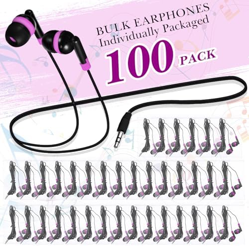 Kanayu 100-Pack Classroom Wired Earbuds – High-Quality Red Headphones with 3.5 mm Jack for Enhanced Learning Experiences, Individually Packaged for Hygiene and Easy Distribution, Ideal for Focused Listening in Libraries and Classrooms, Distraction-Free Design Without Microphone