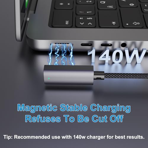 Premium 140 W Magnetic USB-C Charging Cable for Mac Book – 6.6 FT Right-Angle Cord Compatible with 2024/2023/2022 Mac Book Air M3/M2 & Pro M1/M2 Models – Durable Nylon Braided Design for Fast Power Delivery and Enhanced Convenience