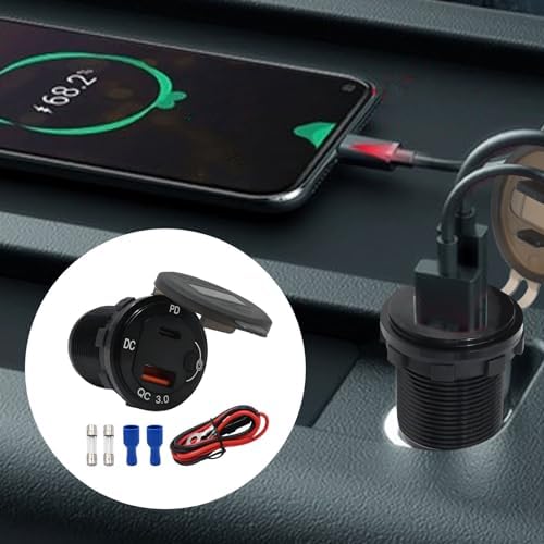 UOIENRT 83 W High-Speed USB C Car Charger with 18 W QC3.0 and 65 W USB C Port – Smart Voltmeter & 12 V Socket with Button Switch for Seamless Charging in Cars, Golf Carts, and Marine Vessels – Enhance Device Compatibility and Performance