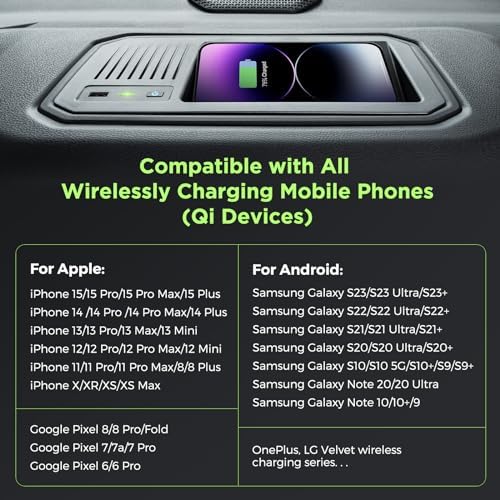 Custom-Fit Wireless Charger for Toyota Tundra 2022-2025 – Qi Certified Phone Charging Pad with USB Port for TRD Pro, 1794 Edition, Platinum, SR, SR5, and Limited Models – Fast Charging, Sleek Design, and Enhanced Compatibility for a Clutter-Free Interior Experience