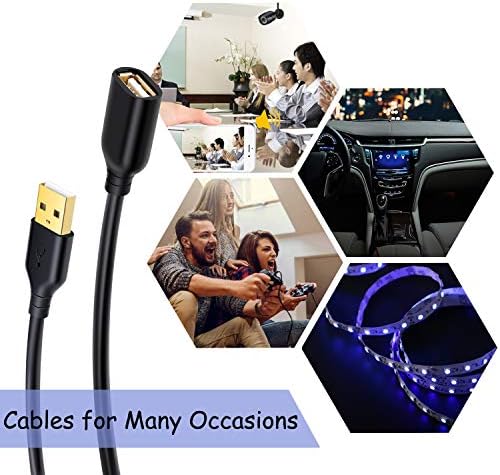 Costyle USB Extension Cable 15 ft – 2 Pack, Premium USB 2.0 A Male to A Female Extension Cord for Enhanced Device Connectivity, Ideal for Mouse, Keyboard, Camera, Printer – Sleek White Design for Modern Workspaces and Home Entertainment