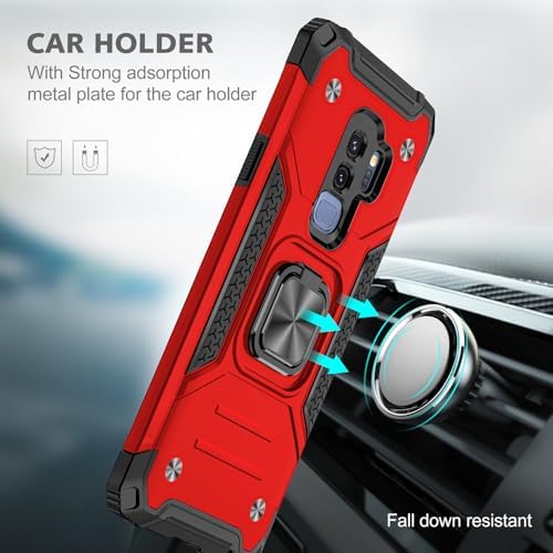 Rugged Military-Grade Shockproof Case for Samsung Galaxy S9 Plus – Red Armor with Built-in Kickstand and Magnetic Car Mount for Ultimate Protection and Style – Perfect for Active Lifestyles