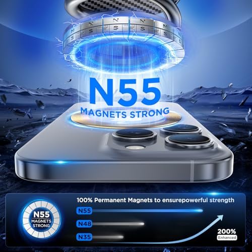 Mag Safe-Compatible Car Phone Holder with Strong Vacuum Magnetic Suction – Ultra-Long Adjustable Metal Arm & 360° Rotating Mount for All Smartphones – Sleek Carbon Fiber Design for Enhanced Stability, Convenience, and Safety on the Go