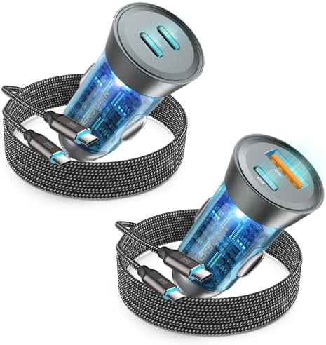 90 W Dual-Port USB C Fast Car Charger 2-Pack – PD 45 W & QC 45 W Quick Charge Adapter for Samsung Galaxy S25 Ultra, i Phone 15, and More – Ultimate Compatibility & Safety Features for Efficient On-the-Go Power