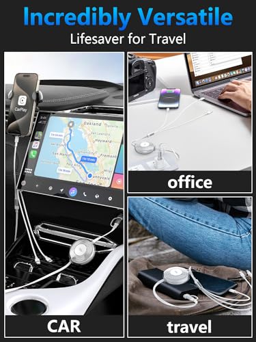 Versatile 3-in-1 Retractable Multi Charging Cable – 100 W USB-C Fast Charger for i Phone 15, 14, 13 & Samsung Devices – Stylish 4 FT Tangle-Free Cord in Elegant Pink – Essential Travel Companion for Quick Charging and Enhanced Compatibility