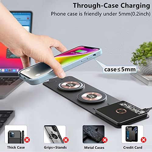 Revolutionize Your Charging Experience with the Dual 15 W Foldable Magnetic Wireless Charger – 3-in-1 Travel Essential for i Phone, Samsung, Apple Watch, and Air Pods – Fast, Efficient, and Universally Compatible with Mag Safe Devices for On-the-Go Power