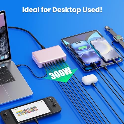 Power Up in Style: 300 W Ga N IV 8-Port USB-C Charging Hub – Fast PD 100 W Charger for Mac Book, i Phone 16/15/14, and Galaxy Devices – Ultimate Compact Charging Solution for Home and Travel Efficiency – Multi-Device Compatibility with Rapid Charging Capability – Engineered for Professionals and Tech Enthusiasts – Stay Powered Anywhere with This Versatile Charging Station