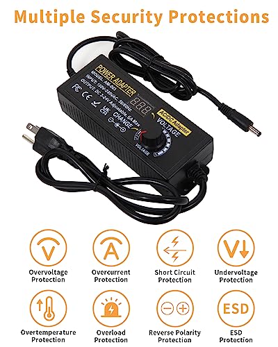 Versatile AOYADAISU 120 W Adjustable DC Power Supply with 14 Tips & Polarity Converter – Perfect for Fast Charging LED Strip Lights, Cameras, and More – 3 V-24 V Output with 5 A Maximum Current for Ultimate Compatibility and Performance