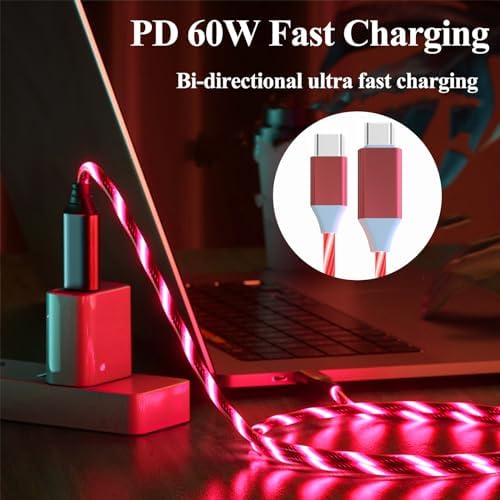 Revolutionize Your Power Connection: 6.6 FT LED USB C to USB C Cable – 60 W/3 A Fast Charger for i Phone 15, Mac Book Air, i Pad Pro, Pixel & Samsung Galaxy S23/S24 – Durable, Stylish, and User-Friendly Charging Solution for Tech-Savvy Professionals and On-the-Go Users