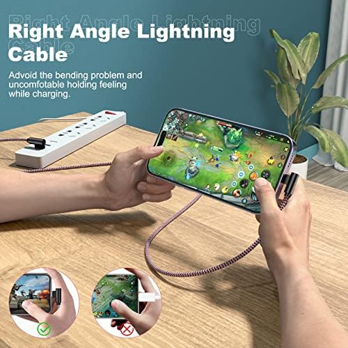 Premium 3-Pack 10 FT Right Angle Lightning Charger for i Phone – Apple MFi Certified Fast Charging Cable for i Phone 14/13/12/11 Pro/Pro Max/Mini/XS/XR/8/7 Plus & i Pad – Ideal for Car Play & Enhanced Durability for Everyday Use