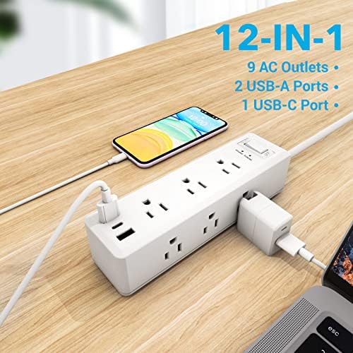 Elevate Your Charging Game with the Clear Power 2-Outlet Power Strip – 6 ft Flat Plug Power Station Featuring 3 USB Ports (1 USB-C) for Rapid Device Charging, Ideal for Home, Office & Travel, Durable & Compact Design, White, Model DC3 S-1102-DC