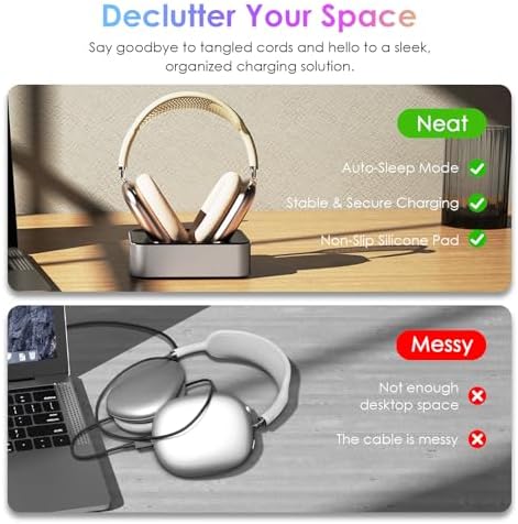 Magnetic Headphone Charging Station for Air Pods Max (2020/2024) – Dual Lightning & Type-C Connector Dock for Enhanced Compatibility and Quick Power-Up – Stylish Starlight Design for Home or Office Use