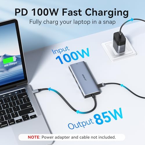 Transform Your Workspace with the Ultimate 9-in-1 USB C Hub Multiport Adapter for Mac Book Pro & Air – High-Speed 4 K HDMI Output, 100 W Power Delivery, and Effortless Connectivity for i Pad Pro, i Mac, and More – Enhance Productivity with 5 USB Ports and SD/TF Card Reader for Seamless Data Transfer and File Access