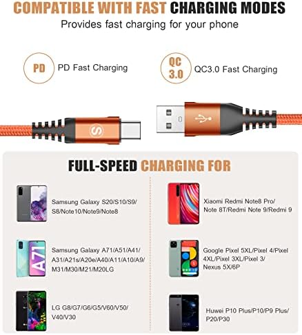 sweguard 3.1 A Fast Charging USB Type C Cable – 2 Pack 6.6 ft Nylon Braided Charger for Samsung Galaxy, LG, Moto, PS5 – Durable, Tangle-Free, High-Speed Data Sync – Ultimate Compatibility and Convenience in Pink