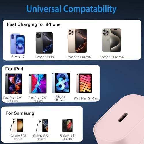 Auorld 30 W USB-C Fast Charger with 10 FT Cable – High-Performance Rapid Charging for i Phone 15/16, i Pad, Samsung Galaxy & Google Pixel – Stylish Purple Design for Maximum Flexibility and Compatibility on the Go