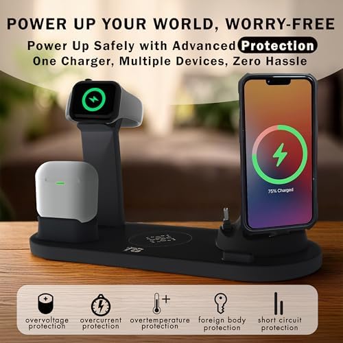 Ultimate 6 in 1 Fast Wireless Charging Hub – 15 W Qi Charger for i Phone 16/15/14/13/12 Pro Max Plus & Samsung Galaxy S23/S22 – Multi-Device Charging Station with Overcharge Protection & Compact Design for Home and Office Efficiency