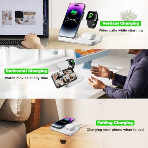3-in-1 Fast Wireless Charging Station for i Phone 8-16, Apple Watch Series 2-10/Ultra/SE & Air Pods Pro – Sleek Multi-Device Charger for Home and Office, Tangle-Free Power Solution with Enhanced Safety Features