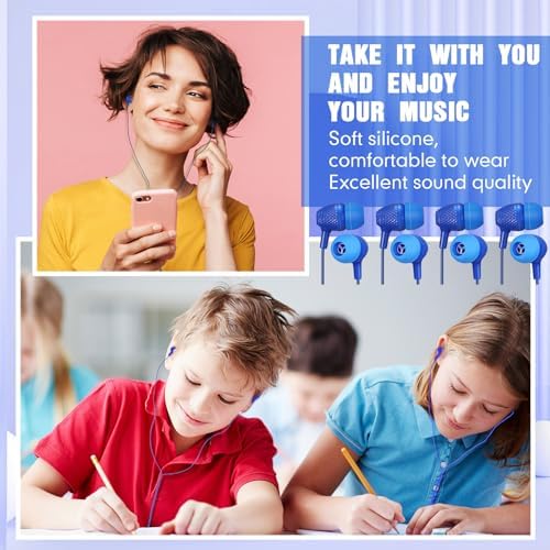 Macarrie 200 Pack Wired Earbuds – Vibrant Classroom & Office Headphones with 3.5 mm Compatibility – Individually Bagged for Hygiene & Seamless Distribution – Lightweight & Durable Design for All-Day Comfort – Ideal for Lectures, Music Listening, and Conference Calls