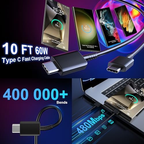 Ultimate 10 FT USB C Fast Charging Cable & 25 W Samsung Super Fast Charger Block for Galaxy S24/S23/S22 Series – Enhanced Durability & Vibrant Yellow Design for Rapid Power Boosts