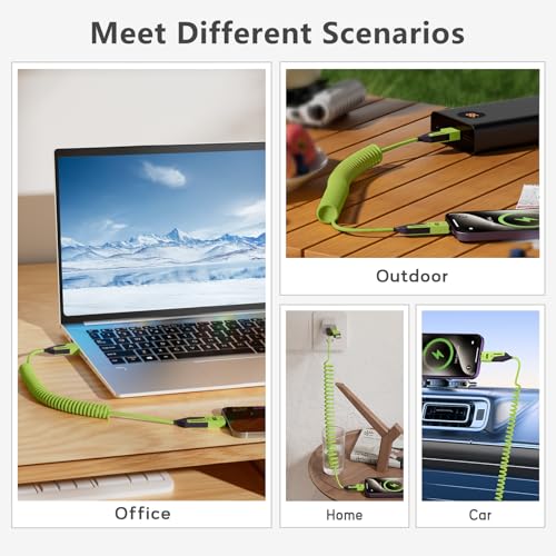 Versatile 4-in-1 Coiled USB C Cable – 4 ft – 65 W Fast Charging Solution for Phones, Laptops, and More – Durable Liquid Silicone Design in Pink – Tangle-Free Convenience, 2-Pack for Enhanced Compatibility and Speed