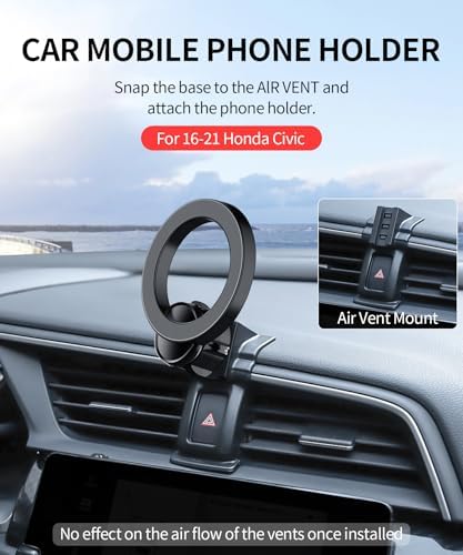Maser Weller Premium Car Phone Holder for 2016-2021 Honda Civic – Mag Safe Compatible Air Vent Mount for 4-7 Inch Smartphones, Hands-Free Design for Enhanced Safety and Convenience, Effortless Installation and Sleek Aesthetic