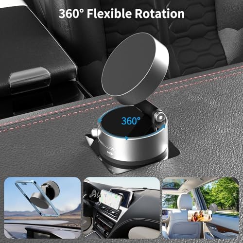 Vacuum Magnetic Phone Stand for Car Mount,【360°Rotatable】Suction Cup Cell Phone Holder for Women Men iPhone Samsung Huawei【Waterproof】Foldable Phone Mount for Car Accessories/Shower/Desk/Mirror (Grey) – Enhanced Compatibility and Speed