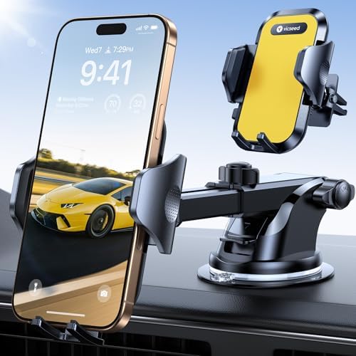 VICSEED [True Strongest Suction] [Rally Racing-Grade Stability] Phone Holders for Your Car 2025 Upgraded Car Phone Holder Mount Truck Stand Cradle for iPhone Samsung All Phones, Yellow – Enhanced Compatibility and Speed