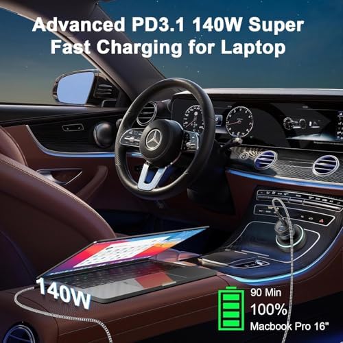High-Power USB C Car Charger with Dual PD Ports – 100 W + 30 W Fast Charging Adapter for i Phone 15, Galaxy S24, Mac Book Pro, and More – Ultimate Multi-Device Compatibility and Safety Features for On-the-Go Charging Efficiency