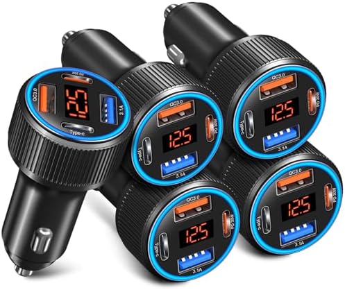 Ultimate 4-Port 65 W USB C Car Charger – Fast Charging Adapter with Voltmeter, QC & PD 3.0 Technology for i Phone 16/15/14/13/12 Pro Max, Galaxy S25/S24, and Android Devices – Reliable Power for On-the-Go Charging