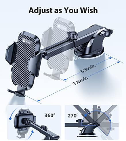 VICSEED Military-Grade Adjustable Phone Holder for Cars – Unmatched 95+ lbs Suction Power for Secure Dashboard, Windshield & Vent Mounting – Universal Compatibility with i Phone & Android – Ultimate Convenience for Safe Driving