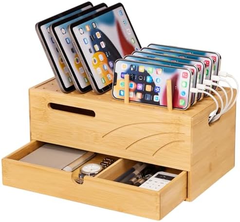 Natural Bamboo Multi-Device Charging Station – Elegant Desk Organizer for Phones, Tablets, and Laptops | Fast Charge & Clutter-Free Solution for Work-from-Home Efficiency | Sustainable & Durable Design for Modern Professionals