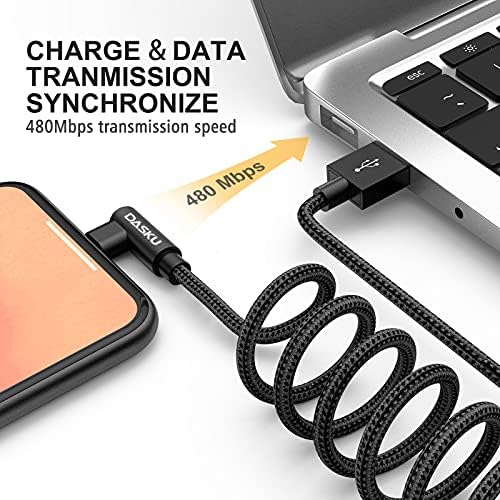 Dasku 3 FT 90-Degree USB C to Lightning Charging Cable – Fast 20 W Nylon Braided Cord for i Phone 14/13/Pro/12/Max/11/XS/XR/8/Plus – Ultimate Durability & Efficient Data Sync for Tight Spaces