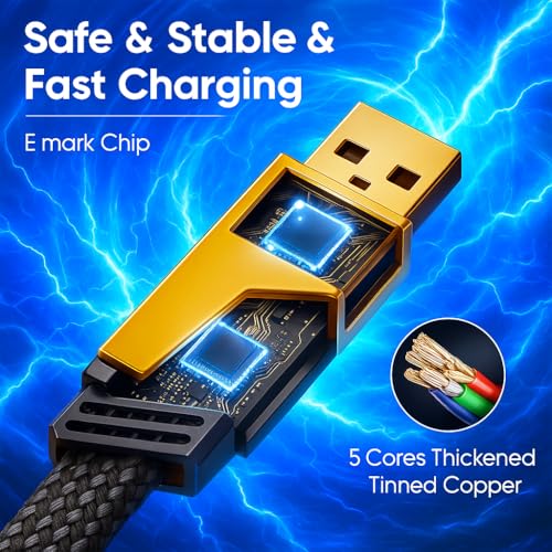 Elevate Your Charging Experience: 4-in-1 Fast Charging Cable Set – 2-Pack 6 FT Nylon Braided Cords with Lightning, USB C & USB A Ports for Superior Compatibility and 100 W Power Delivery – Perfect for i Phone, i Pad, and More – Tangle-Free Durability with 480 Mbps Data Transfer Speed