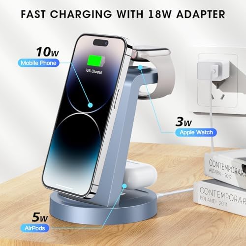 Sleek 3-in-1 Wireless Charging Station for i Phone & Apple Watch – Fast Charging Dock for Air Pods 11-16, Pro Max Models – Stylish Rose Finish & Space-Saving Design for Efficient Device Organization