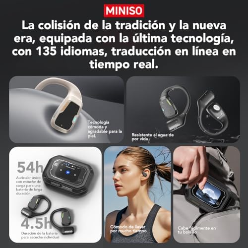 MINISO M98 Bluetooth 5.4 Open Ear Translation Earbuds – Advanced Real-Time Language Translator with 135 Languages, Waterproof Features, and LED Battery Indicator for Effortless Communication While Traveling, Working, or Exercising