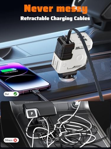 Celestial Power: 4-in-1 Starlight Retractable Car Charger with Fast Dual USB Ports – Compatible with i Phone 15/14/13 – Innovative Tangle-Free Charging Solution for Enhanced Portability and Style