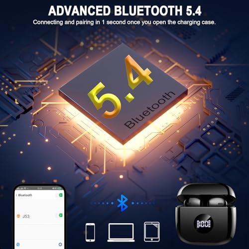 Next-Gen Bluetooth 5.4 Wireless Earbuds – Unleash Hi-Fi Stereo Sound with 40-Hour Battery Life, Superior Call Clarity from 4 ENC Mics, IP7 Waterproof Rating, and Fast USB-C Charging with LED Indicator for Ultimate Comfort and Longevity