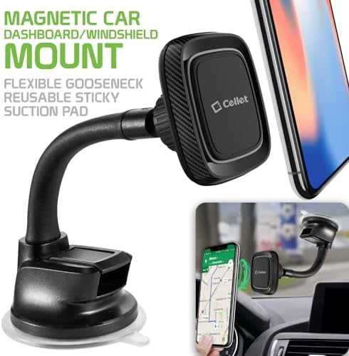 Universal Magnetic Car Phone Mount Holder with Flexible Goose-Neck for Enhanced Navigation – Compatible with i Phones, Samsung Galaxy, LG, Motorola, Google Pixel – Effortless Installation & Optimal Viewing Angle for Driving Safety