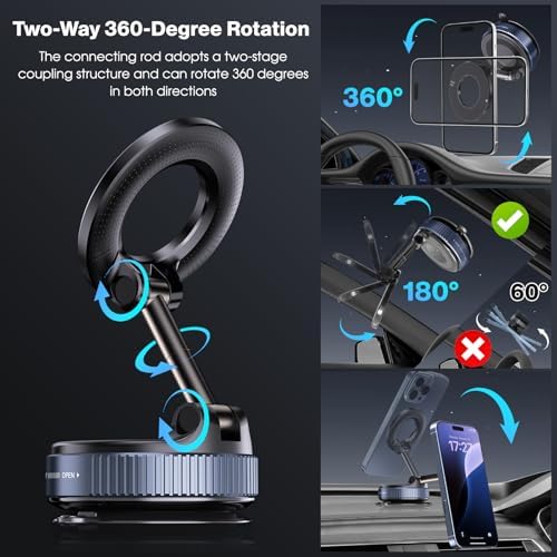 Revolutionary Magnetic Vacuum Suction Phone Holder – Versatile Hands-Free Device Mount for Cars, Gyms, and Smooth Surfaces – Maximum Stability for All Smartphones Including i Phone and Android – Stylish Black Design with Retractable and Foldable Features for Ultimate Portability
