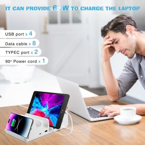 Maximize Charging Efficiency with the 150 W 6-Port Power Hub: Fast Wireless Charging for Mobile Devices & Dual Air Pods Stations, Featuring 65 W PD USB-C for Laptops – Perfect for Home & Office Use