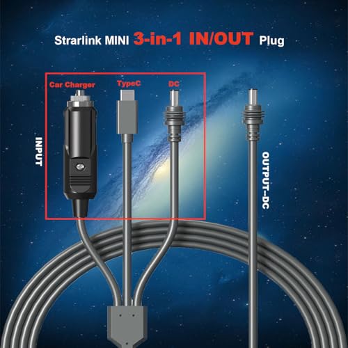 Starlink Mini 3 in 1 Waterproof DC Power Cable – 10 FT USB-C Car Charger for Enhanced Connectivity & Speed, Versatile Charging Solutions for Your Starlink Mini System, Durable Power Accessories for Home, Vehicle, and Outdoor Use