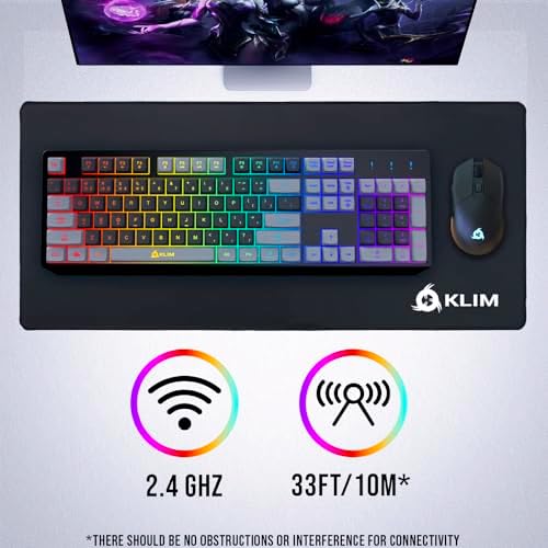 KLIM Chroma RGB Wireless Gaming Keyboard – Ultimate Performance with Long-Lasting Rechargeable Battery, Quick Typing & Water-Resistant Design for PC, PS5, PS4 & Mac – Elevate Your Gameplay with Stunning Backlighting & Enhanced Compatibility