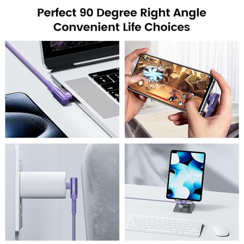 10 ft USB C to USB C Charger Cable (2-Pack) – 60 W Fast Charging Type C Cord with Right Angle Connector for i Phone 16, 15 Pro Max/Plus, Mac Book Air, Samsung S23 Ultra/S22, Note 20 – Superior Durability & Enhanced Ergonomics for Optimal Device Performance