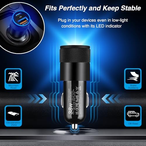38 W Dual-Port USB C Car Charger – Fast Charging Adapter for i Phone, Samsung & Google Pixel – Compact Cigarette Lighter Charger – 5-Pack for Ultimate Compatibility & Convenience on the Go