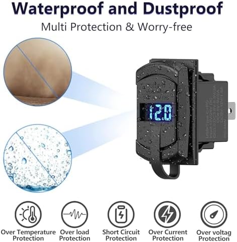 Ultimate 12 V Dual USB Fast Charger with QC3.0 & PD Type C – Marine Boat & RV Compatible Adapter Featuring LED Voltmeter for Real-Time Voltage Monitoring – Reliable Power for All Your Devices on the Go
