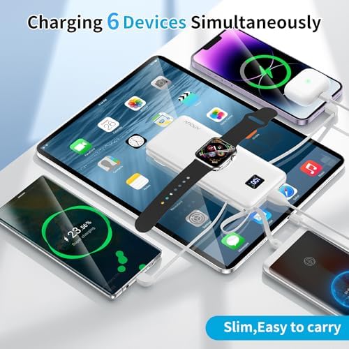 Revolutionize Your Charging Experience with ANOUV 10,000 m Ah Portable Power Bank – Built-in Cables & AC Plug for Fast, On-the-Go USB-C Charging, Compatible with i Phones and All Smart Devices – LED Display for Real-Time Battery Monitoring – The Ultimate Travel Essential for Efficiency and Convenience