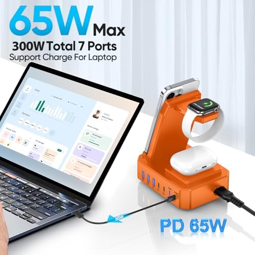 300 W High-Efficiency Charging Hub for Apple Devices – 10-in-1 Wireless Charger Dock with 65 W PD Fast Charging for i Phone, Mac Book, i Watch & Air Pods – Advanced Ga N III Technology, All-in-One Solution for Optimal Device Management and Clutter Reduction