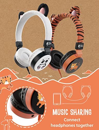 Furry Tiger Eco-Friendly Kids Headphones with Built-in Microphone – Volume-Limiting Design for Safe Listening, Superior HD Sound Quality, and Travel-Friendly Foldable Structure Perfect for i Pad and Laptop Compatibility